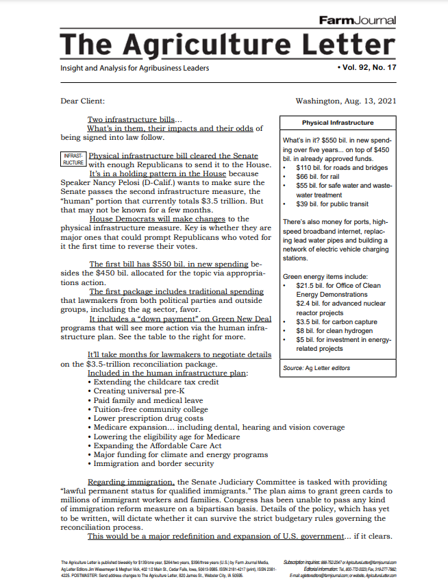 The Agriculture Letter August 13, 2021 Pro Farmer